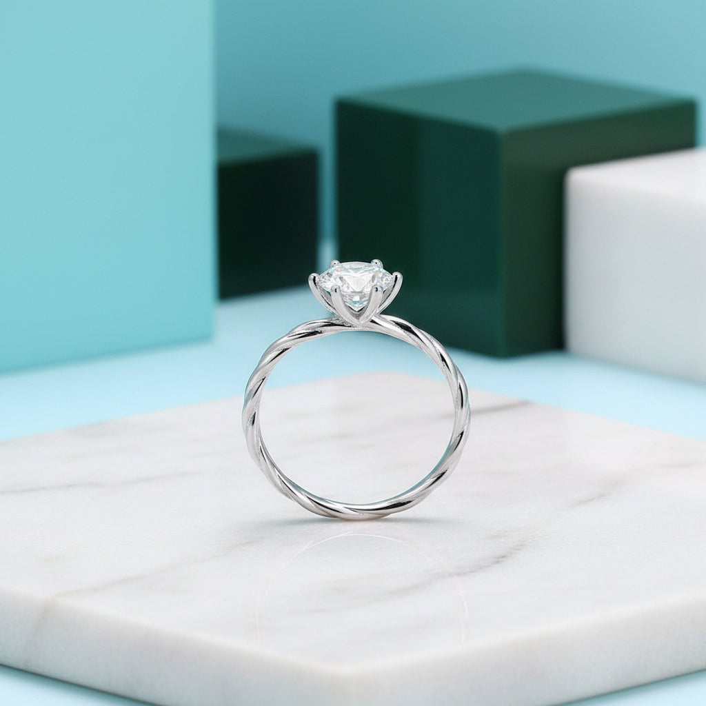 Round Cut Diamond Twist Band Solitaire Engagement Ring-Evani Jewelry