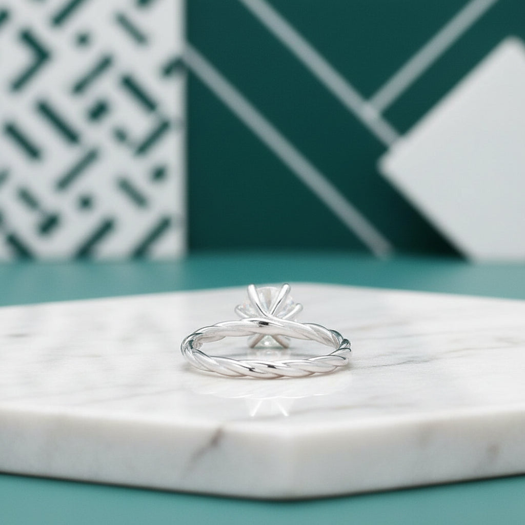 Round Cut Diamond Twist Band Solitaire Engagement Ring-Evani Jewelry