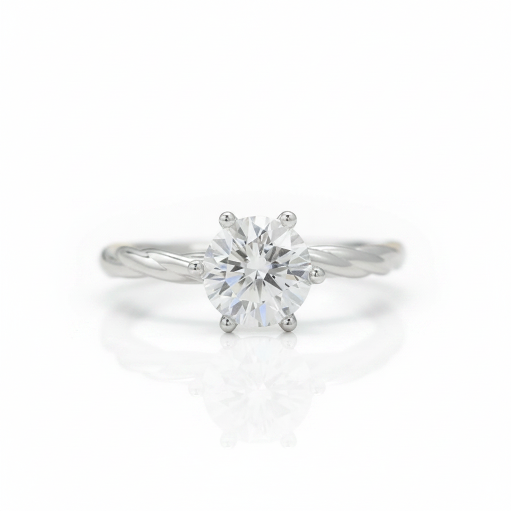 Round Cut Diamond Option Twist Band Solitaire Engagement Ring