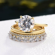 Round Cut Diamonds Yellow Gold Bridal Ring Set-Evani Naomi Jewelry