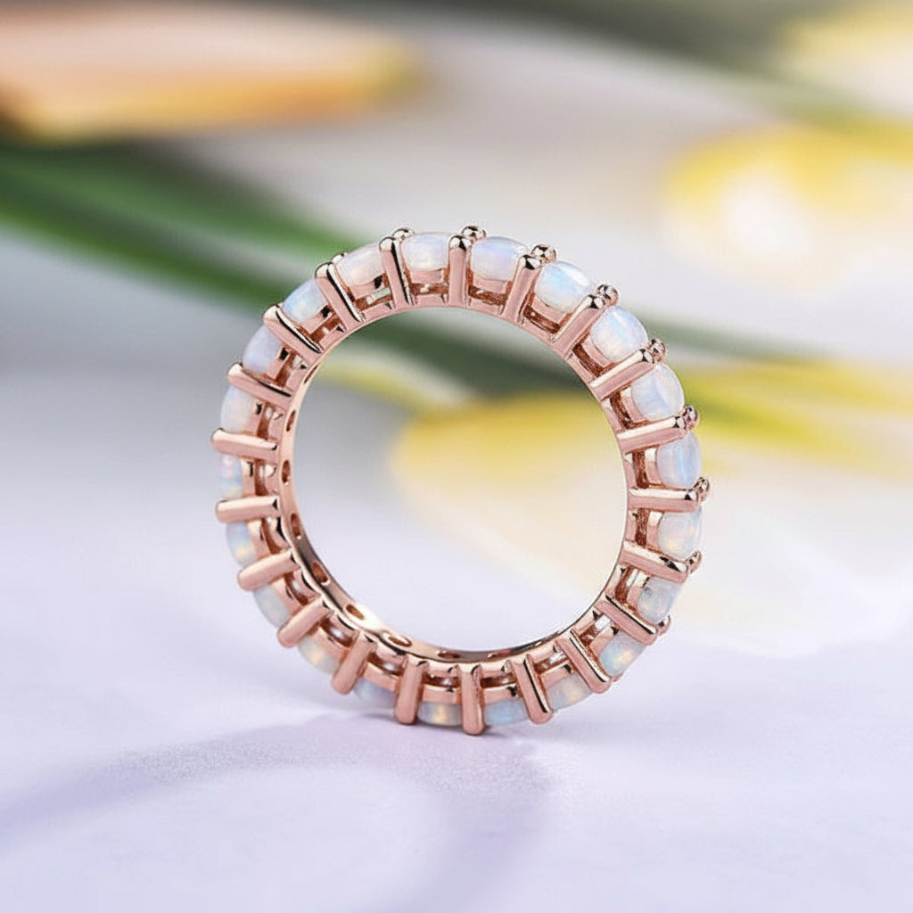 Round Cut Full Eternity Rose Gold Stackable Wedding Band-Evani Naomi Jewelry