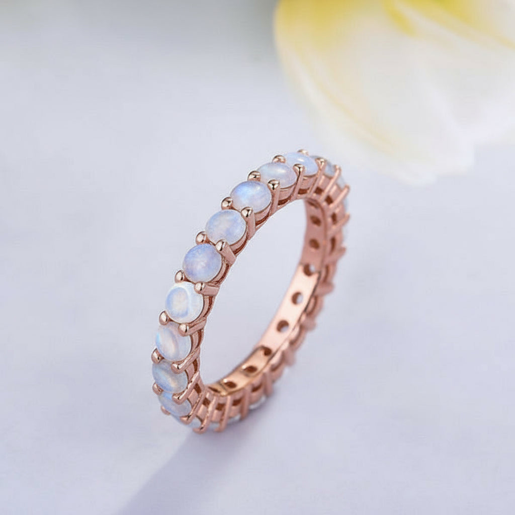 Round Cut Full Eternity Rose Gold Stackable Wedding Band-Evani Naomi Jewelry