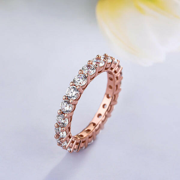 Round Cut Full Eternity Rose Gold Stackable Wedding Band-Evani Naomi Jewelry