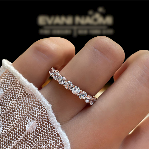 Round Cut Full Eternity Rose Gold Stackable Wedding Band-Evani Naomi Jewelry