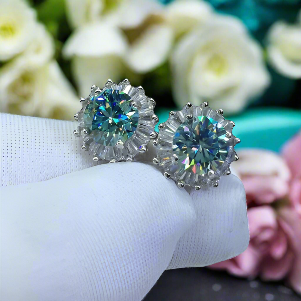 Round Cut Green Diamond Snowflake Stud Earrings-Evani Naomi Jewelry