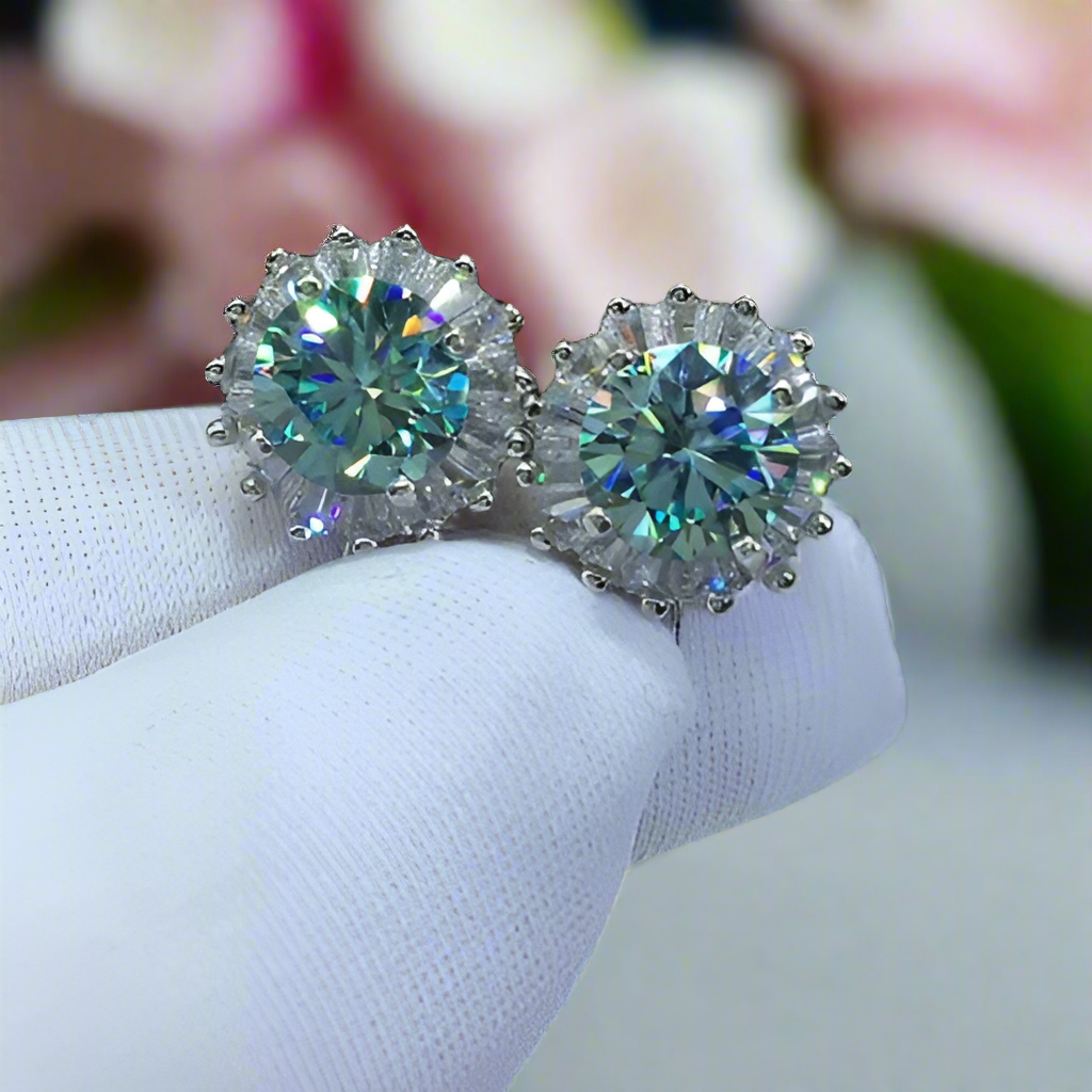 Round Cut Green Diamond Snowflake Stud Earrings-Evani Naomi Jewelry