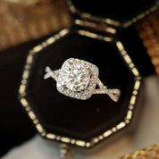 Round Cut Halo Diamond Twist Engagement Ring-Evani Naomi Jewelry