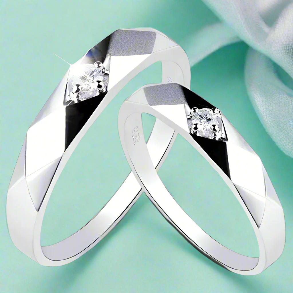Round Cut Moissanite 14K White Gold Rhombus Wedding Band-Evani Naomi Jewelry