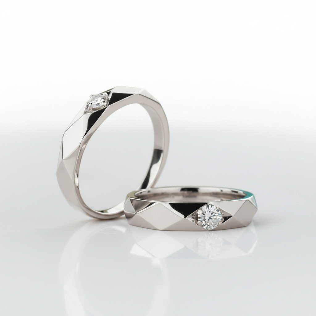 Round Cut Diamond Option 14k White Gold Rhombus Wedding Band - Evani Naomi Jewelry