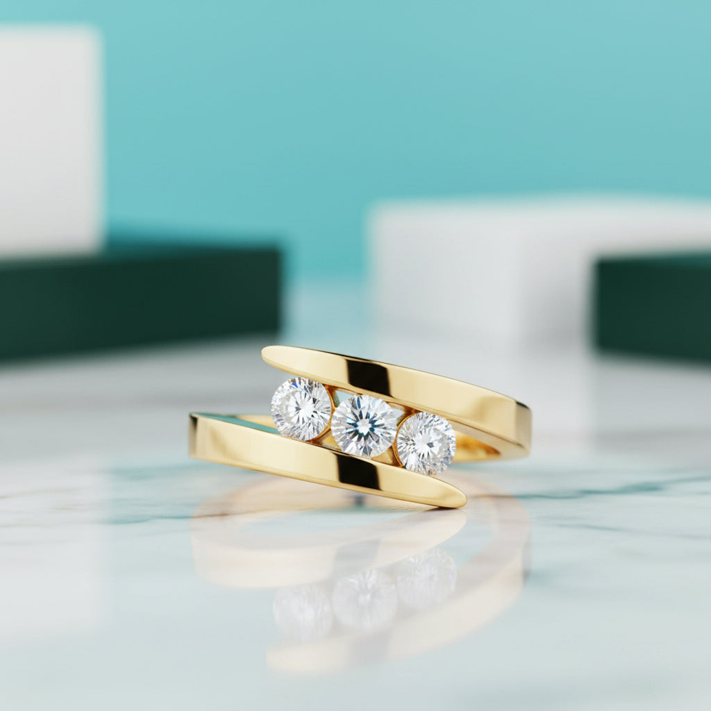 Round Cut Three Stones Diamond Engagement Ring-Evani Jewelry