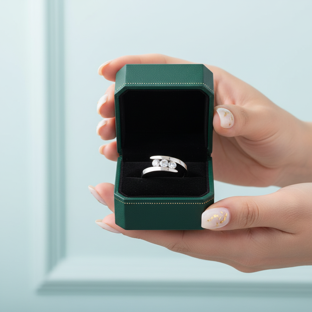 Round Cut Three Stones Diamond Option Engagement Ring