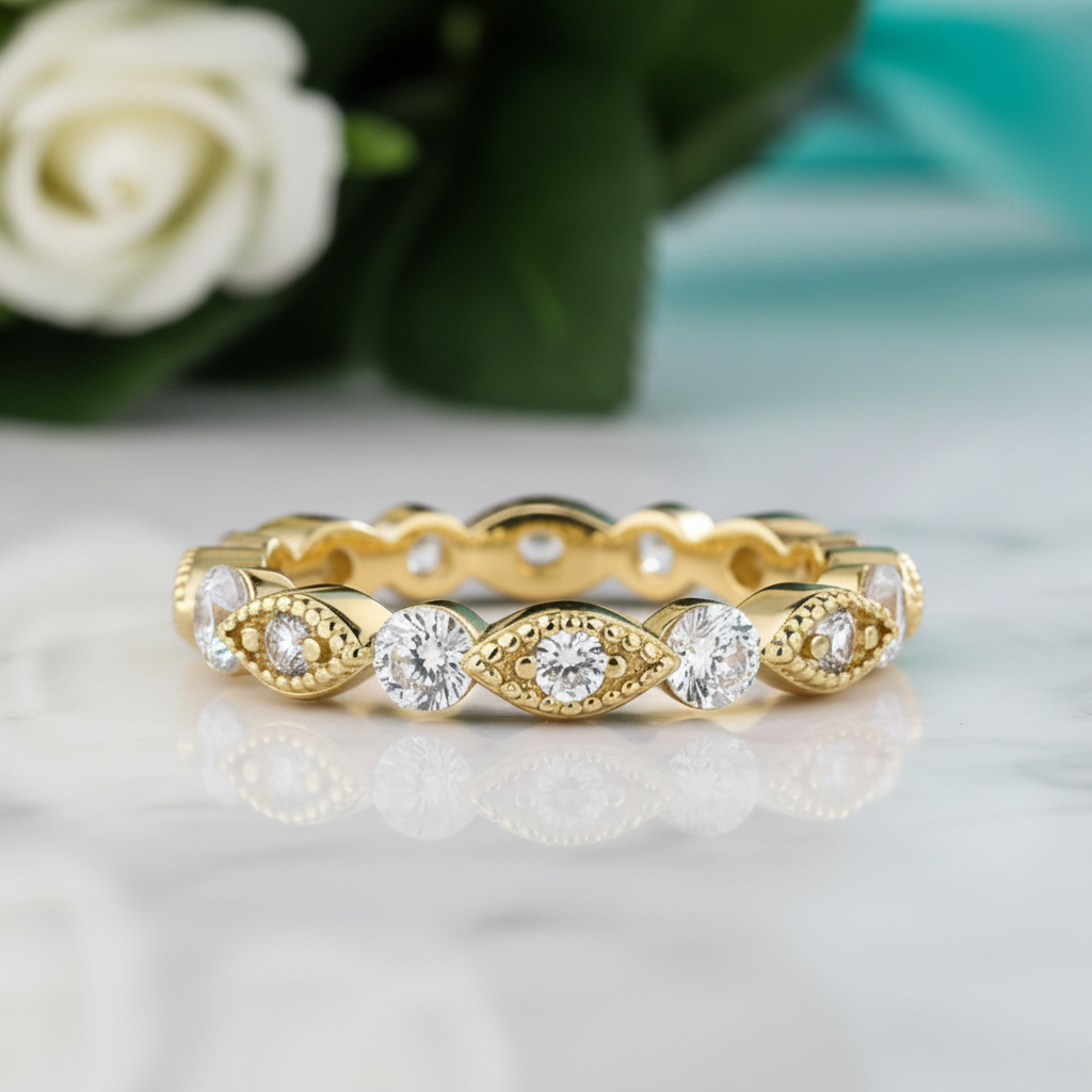 Round Cut Vintage Design Women's Wedding Band-Evani Jewelry