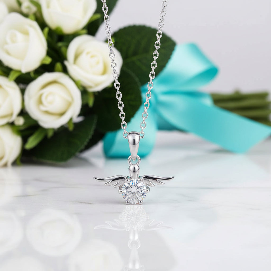 Round Diamond Angel Pendant Necklace-Evani Jewelry