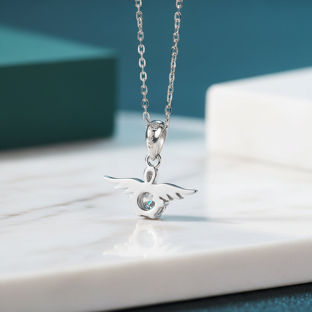 Round Diamond Angel Pendant Necklace-Evani Jewelry
