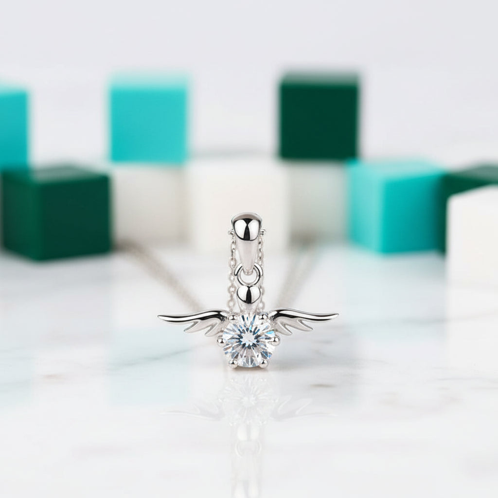 Round Diamond Angel Pendant Necklace-Evani Jewelry