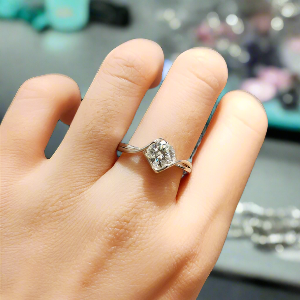 Round Diamond Angel White Gold Engagement Ring-Evani Jewelry