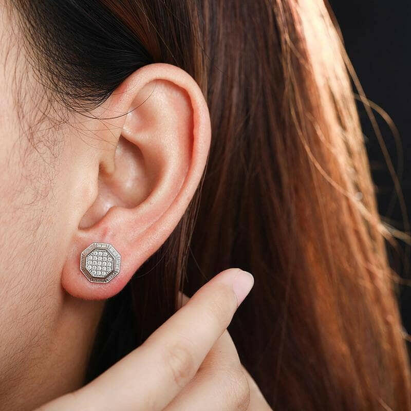 Round Diamond Octagon Shaped Stud Earrings-Evani Naomi Jewelry