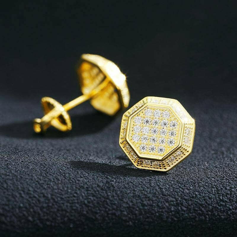 Round Diamond Octagon Shaped Stud Earrings-Evani Naomi Jewelry