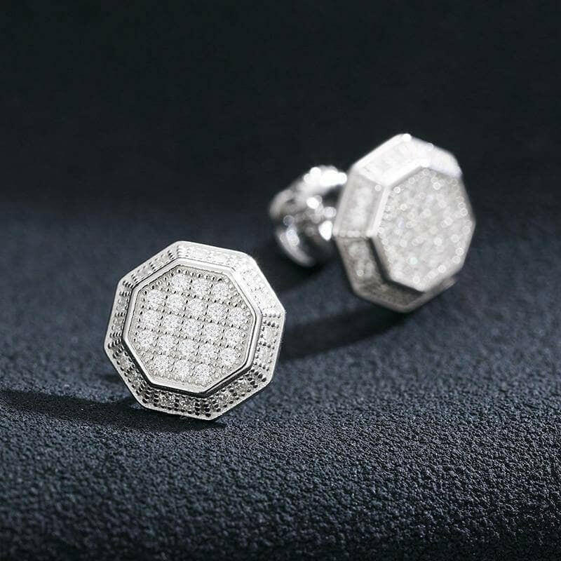 Round Diamond Octagon Shaped Stud Earrings-Evani Naomi Jewelry