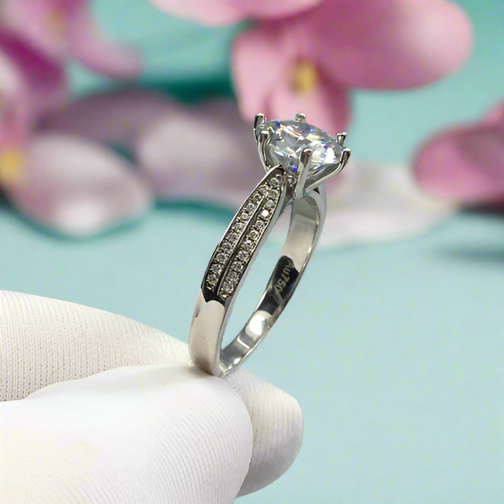 Round Diamond Six-Claws White Gold Engagement Ring-Evani Jewelry
