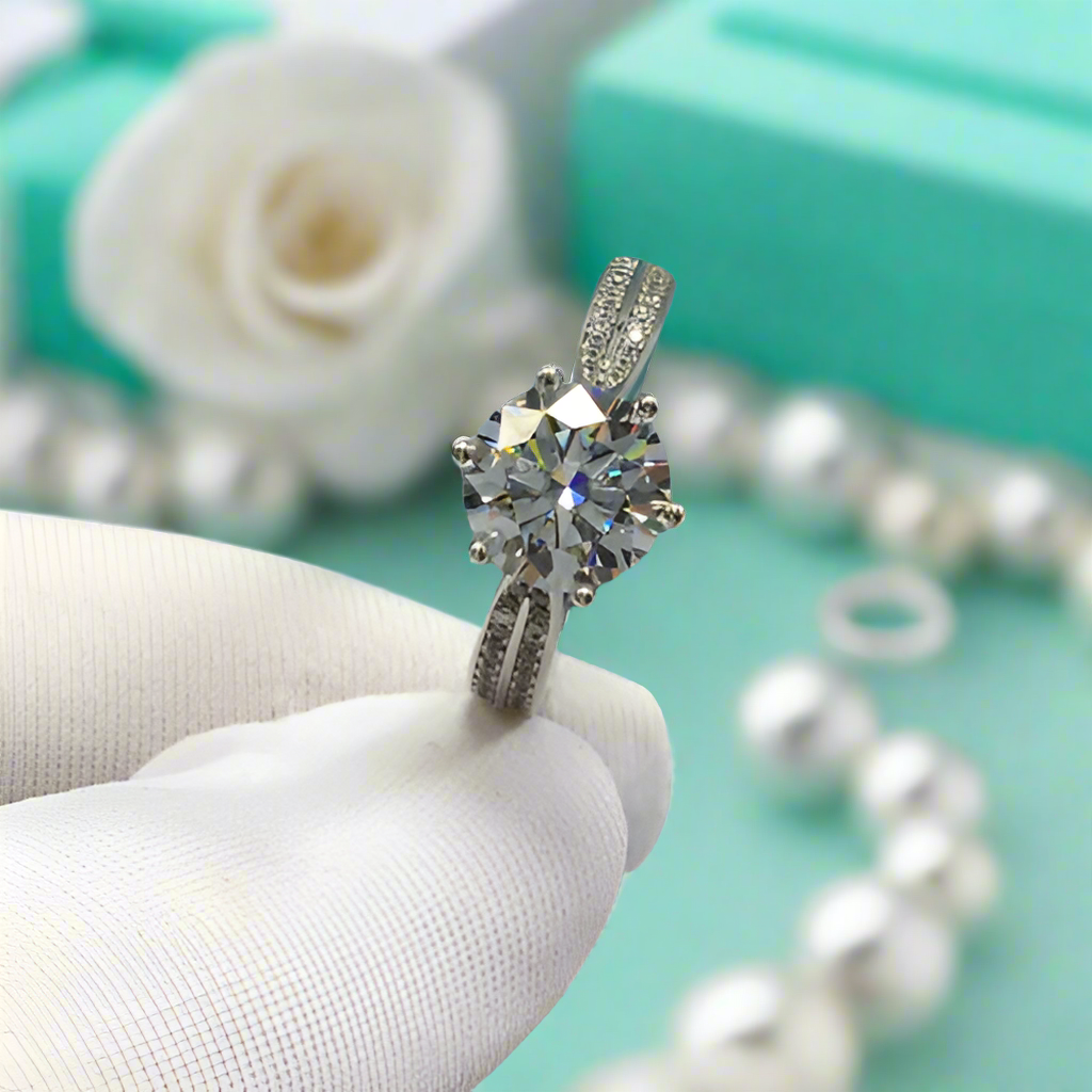 Round Diamond Six-Claws White Gold Engagement Ring-Evani Jewelry