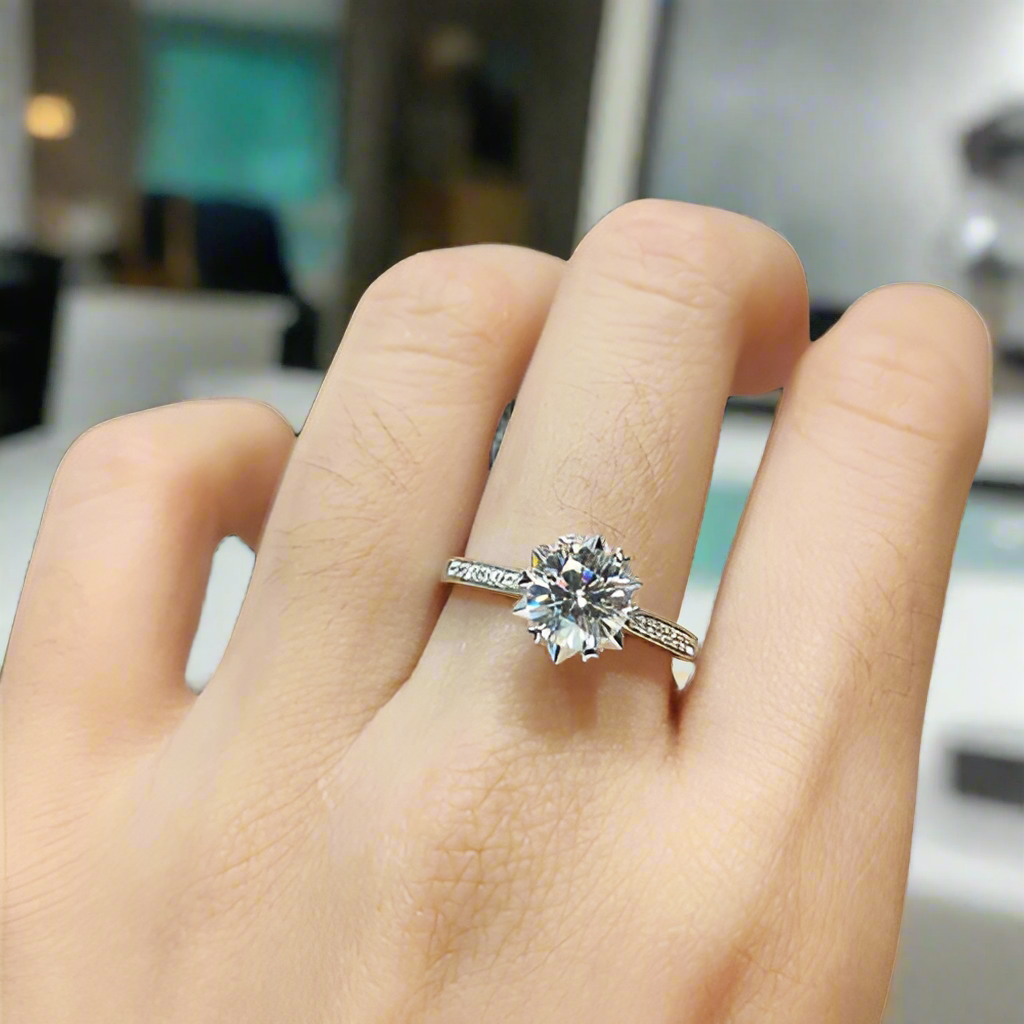Round Diamond Snowflake White Gold Engagement Ring-Evani Jewelry