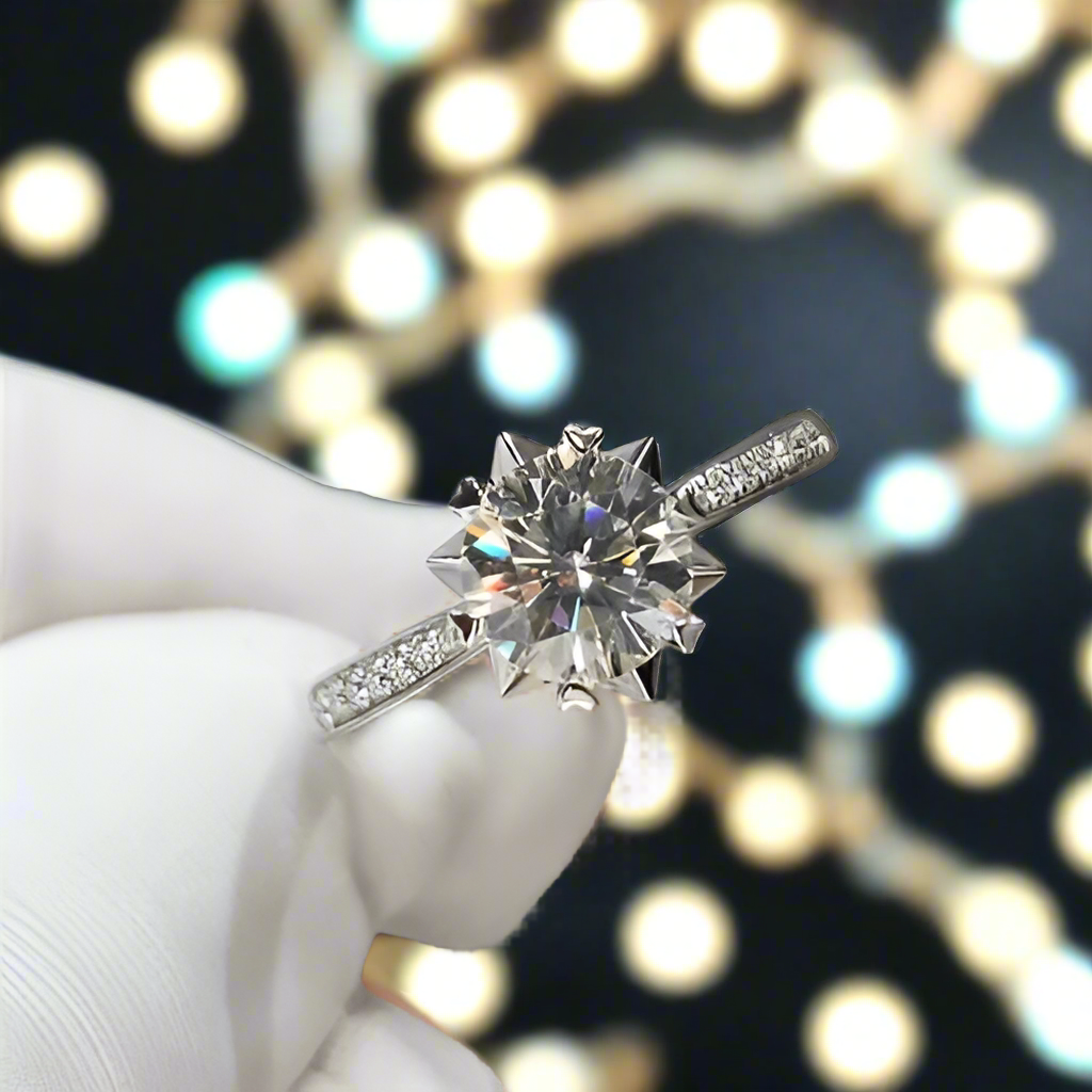 Round Diamond Snowflake White Gold Engagement Ring-Evani Jewelry