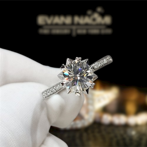 Round Diamond Snowflake White Gold Engagement Ring-Evani Jewelry