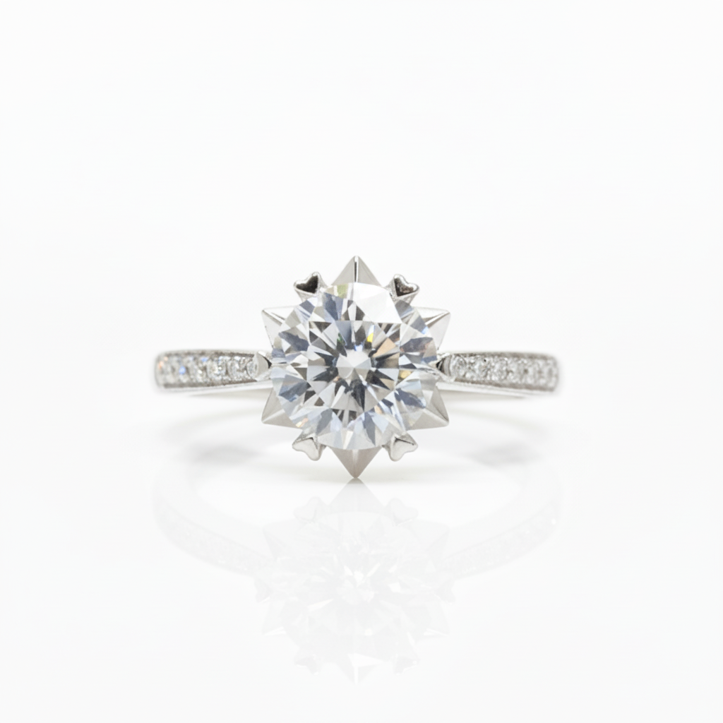Round Diamond Option Snowflake White Gold Engagement Ring