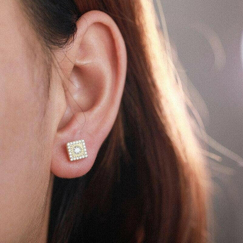 Round Diamond Square Shaped Stud Earrings-Evani Jewelry