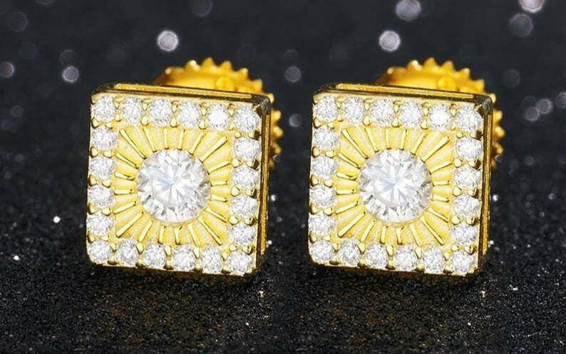 Round Diamond Square Shaped Stud Earrings-Evani Naomi Jewelry