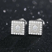 Round Diamond Square Shaped Stud Earrings-Evani Naomi Jewelry