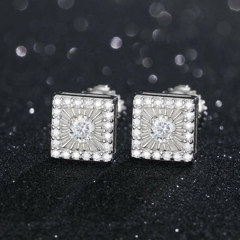 Round Diamond Square Shaped Stud Earrings-Evani Naomi Jewelry