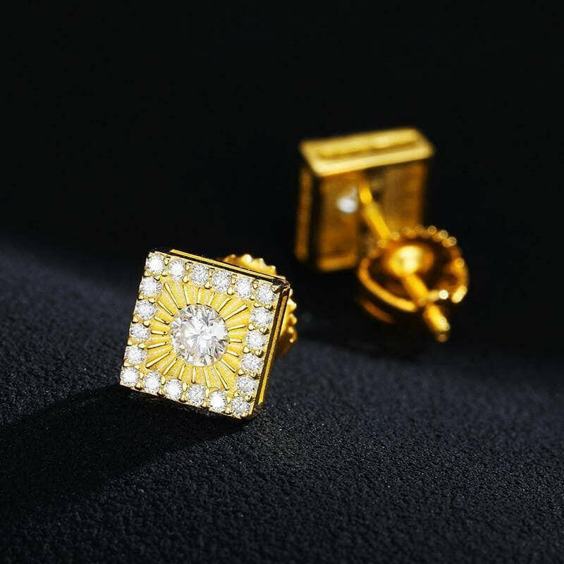 Round Diamond Square Shaped Stud Earrings-Evani Naomi Jewelry