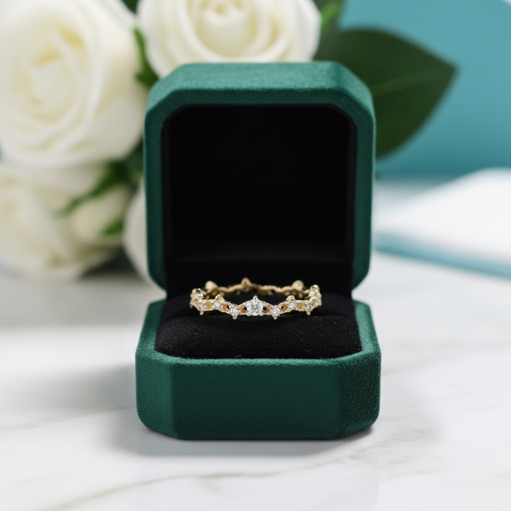 Round Diamond OptionStackable 14k Gold Wedding Band - Evani Naomi Jewelry