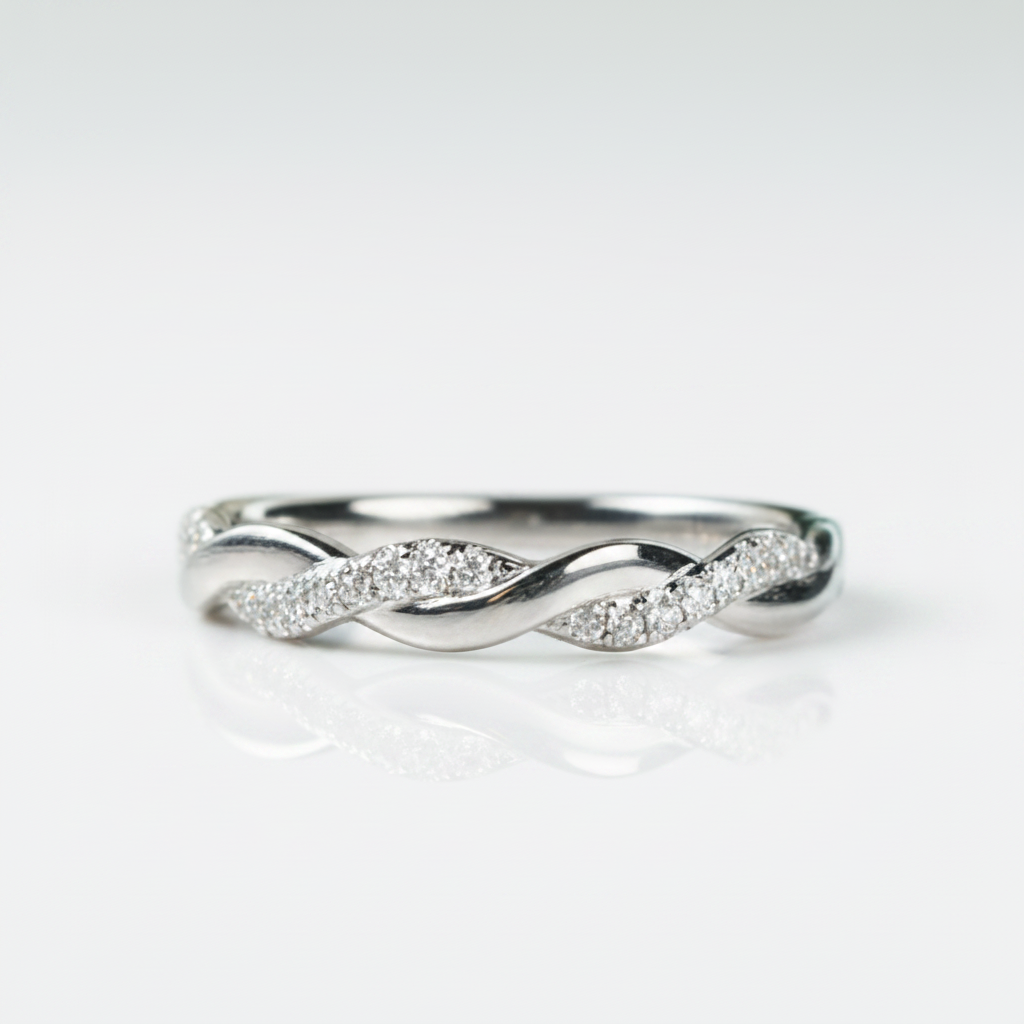 Round Diamond Option Stackable Twist Wedding Band - Evani Naomi Jewelry