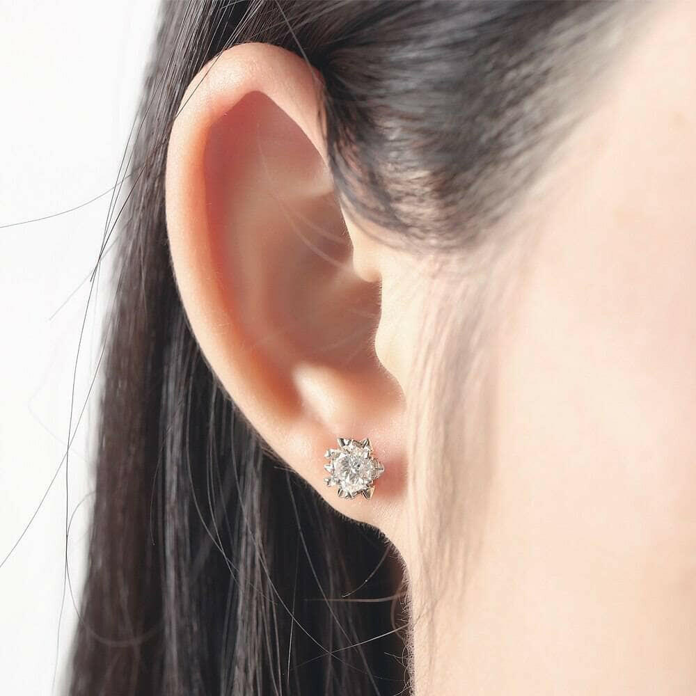 Round Diamond Stud Earrings with Snowflake-Evani Naomi Jewelry