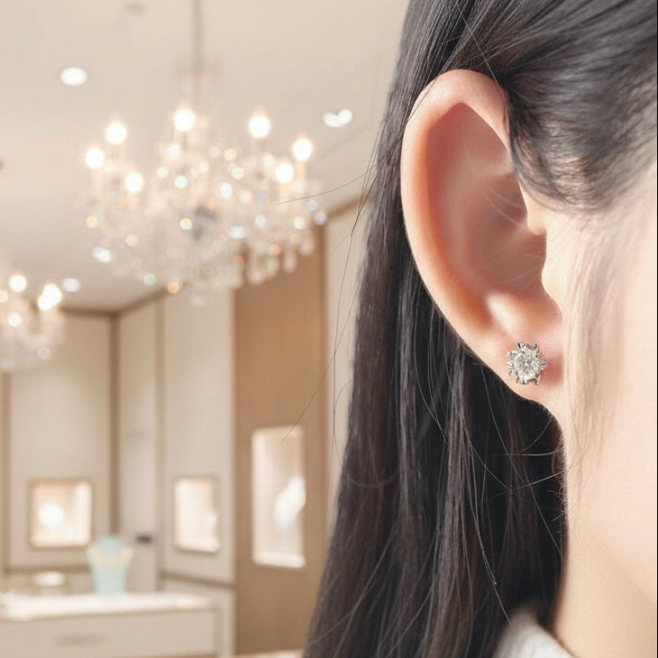 Round Diamond Option Stud Earrings with Snowflake