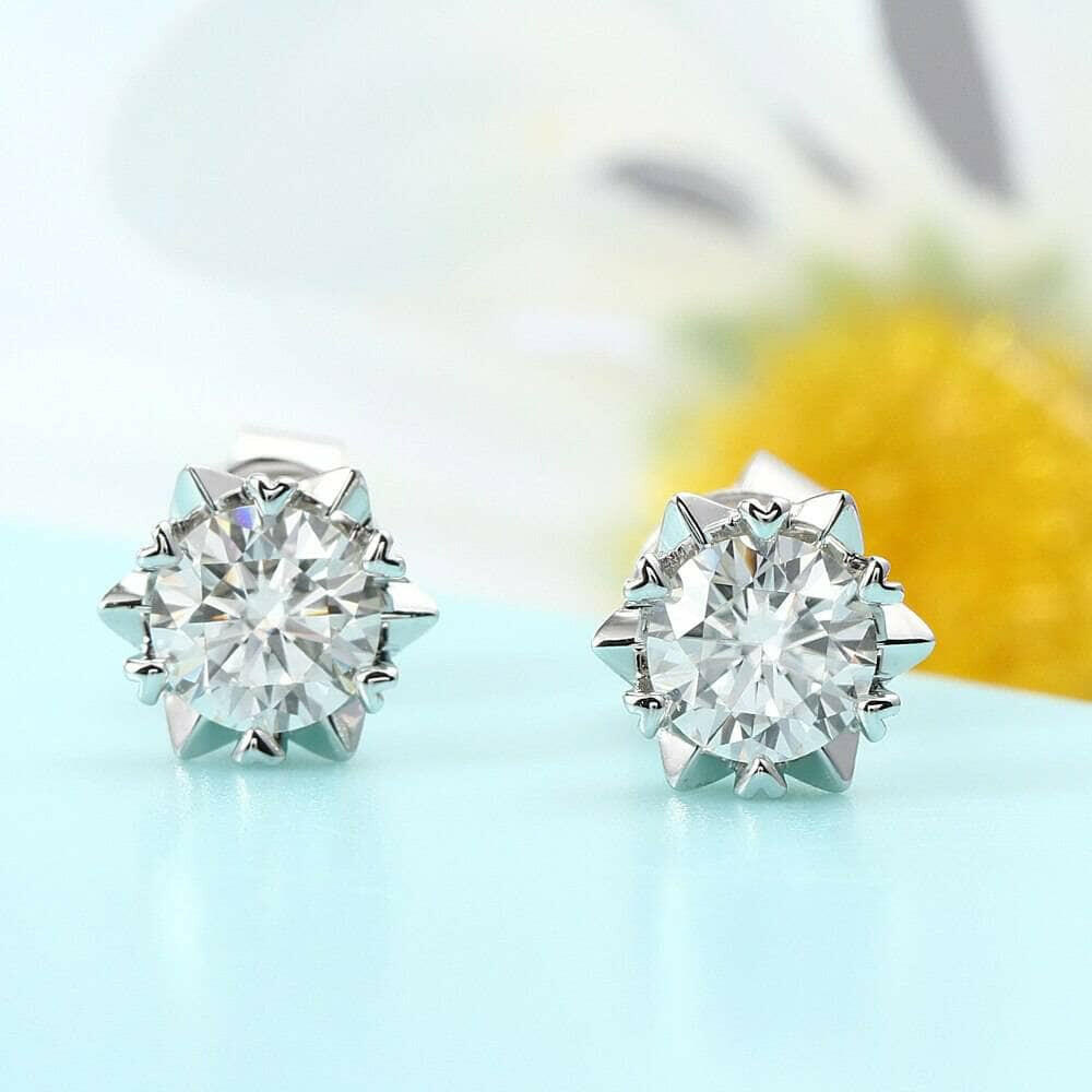 Round Diamond Stud Earrings with Snowflake-Evani Naomi Jewelry