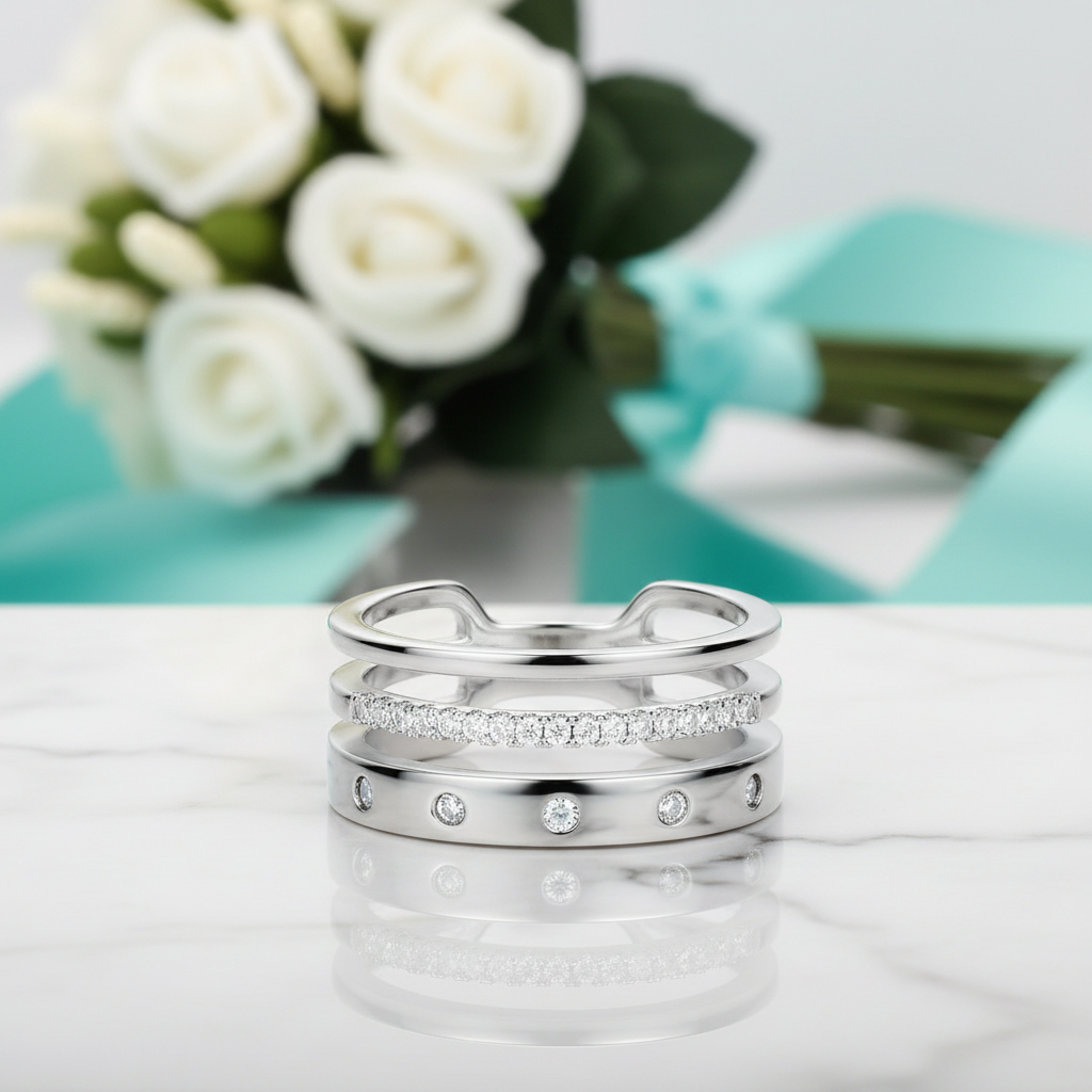 Round Diamond Three Layer Wedding Band-Evani Jewelry