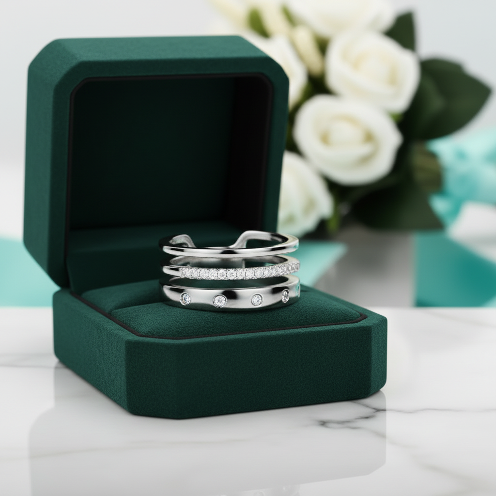 Round Diamond Option Three Layer Wedding Band - Evani Naomi Jewelry