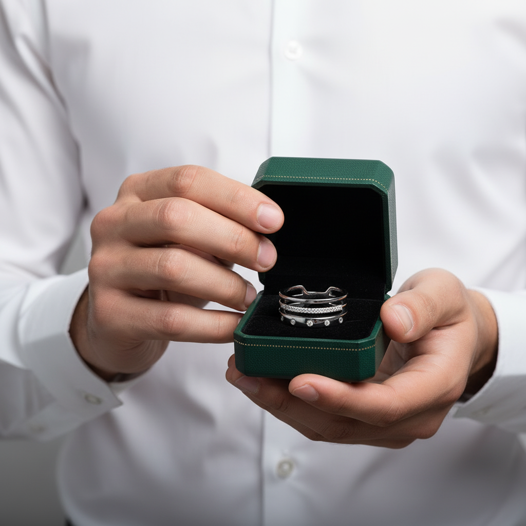 Round Diamond Option Three Layer Wedding Band - Evani Naomi Jewelry