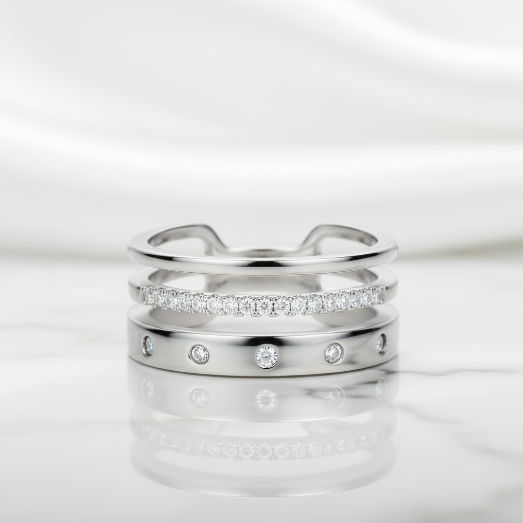 Round Diamond Option Three Layer Wedding Band - Evani Naomi Jewelry