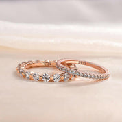 Round Diamonds Stackable Rose Gold Wedding Band Set-Evani Naomi Jewelry