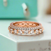 Round Diamonds Stackable Rose Gold Wedding Band Set-Evani Naomi Jewelry