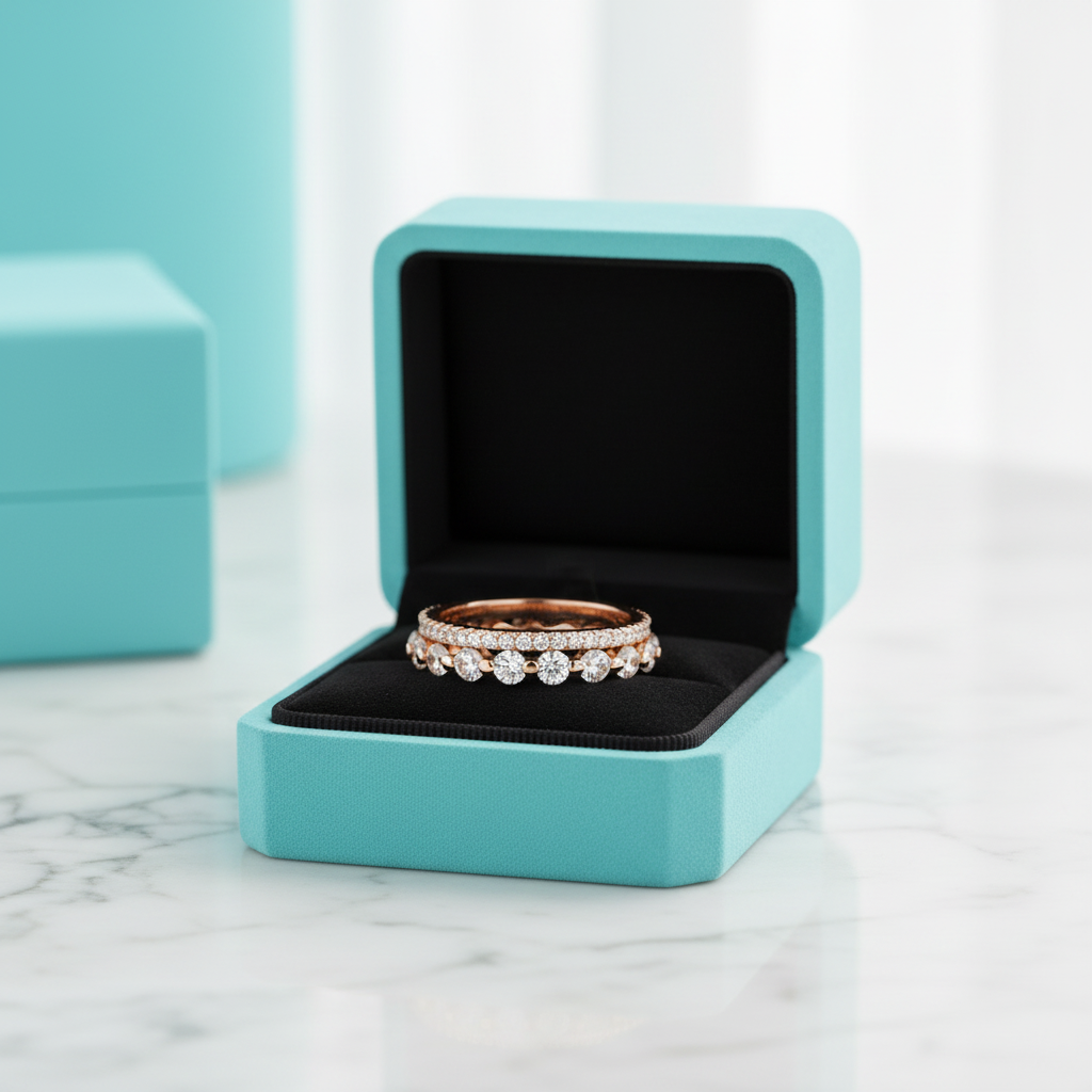Round Stackable Rose Gold Wedding Band Set - Evani Naomi Jewelry