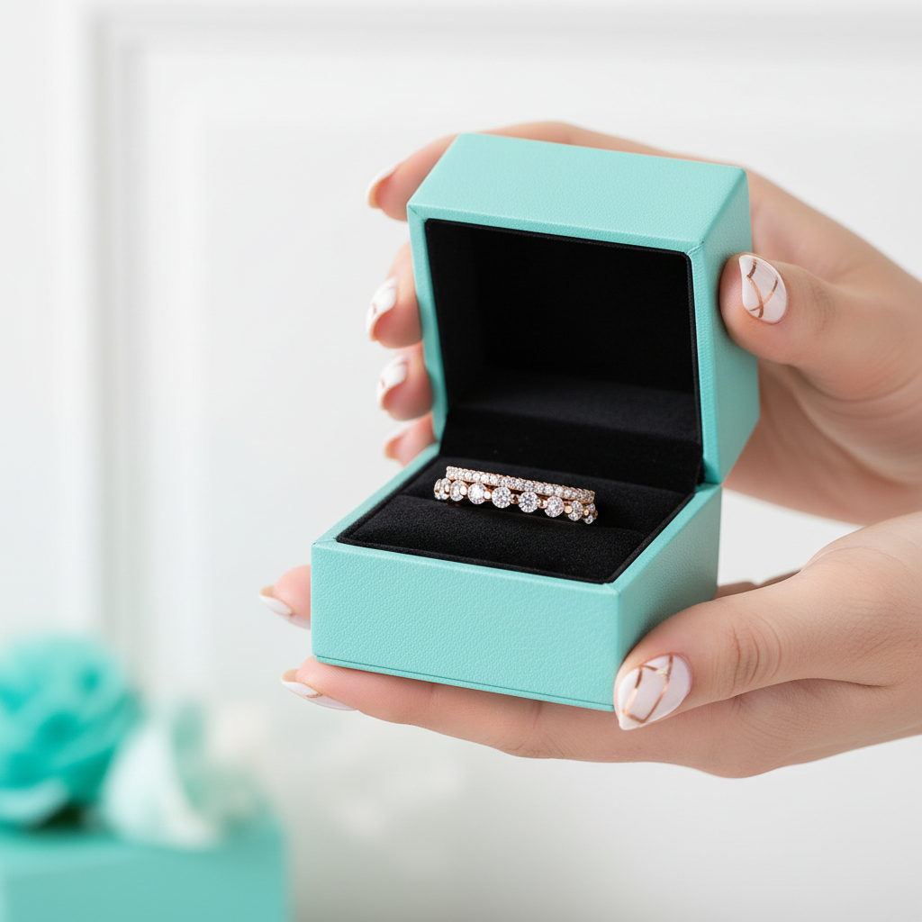 Round Stackable Rose Gold Wedding Band Set - Evani Naomi Jewelry
