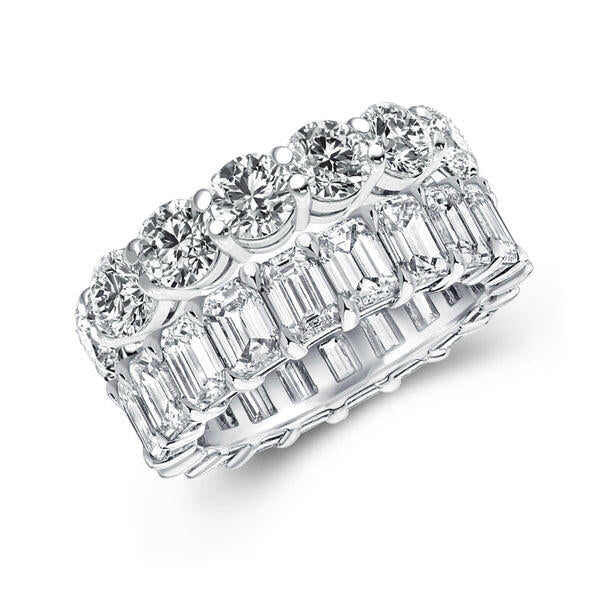 Round & Emerald Cut Diamond Wedding Band Set-Evani Naomi Jewelry