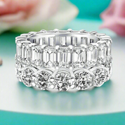 Round & Emerald Cut Diamond Wedding Band Set-Evani Naomi Jewelry