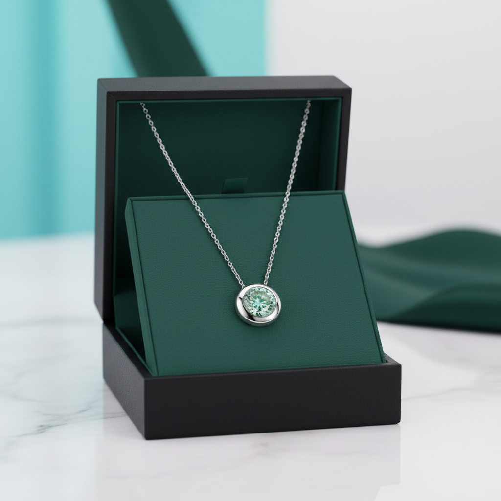 Round-cut 0.5 ct Green Diamond Option Solitaire Necklace